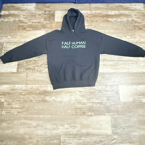 Gildan Black 'Half Human Half Coffee' Hoodie Size Unisex Large - Picture 1 of 7